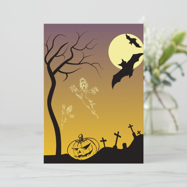 Carte De Remerciements Scène Haunted Graveyard Halloween, Halloween (Debout devant)