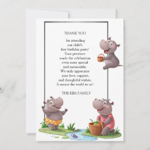 Carte De Remerciements Scène hippo amusante