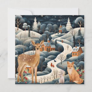 Carte De Remerciements Scène hivernale Animaux de la forêt de Noël