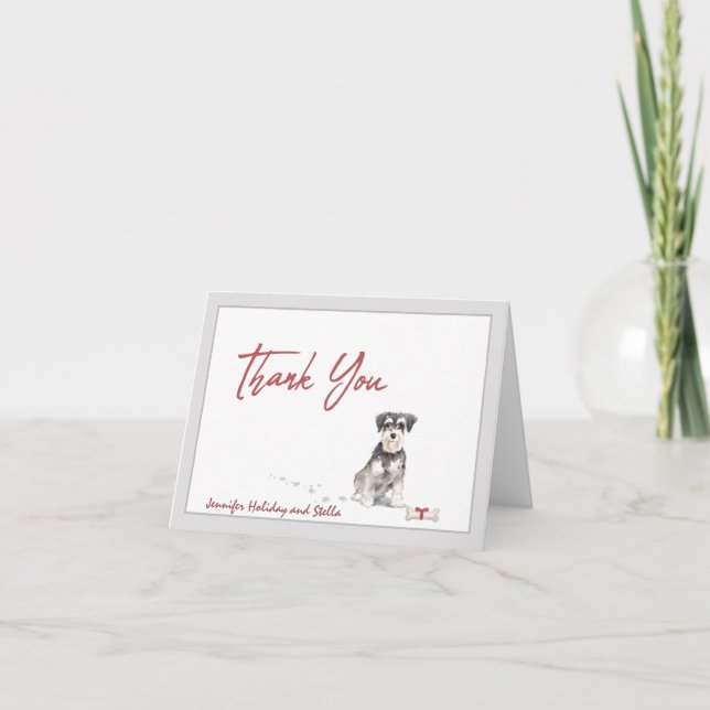 Carte De Remerciements Schnauzer Chien personnalisé avec os et ruban (Devant)