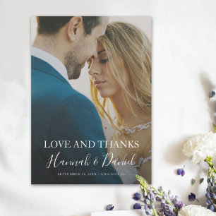 Carte De Remerciements Script blanc moderne photo complète mariage person