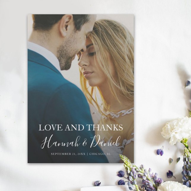 Carte De Remerciements Script blanc moderne photo complète mariage person (Créateur téléchargé)