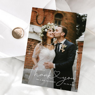 Carte De Remerciements Script cardiaque minimaliste blanc