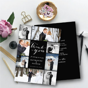 Carte De Remerciements Script classique moderne 8 Multi Photo Mariage élé