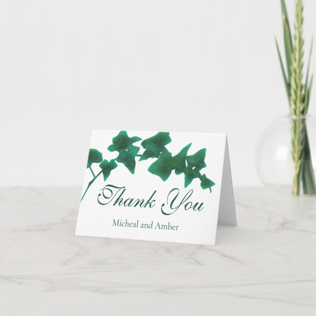 Carte De Remerciements Script de calligraphie classique en vert anglais i (Devant)