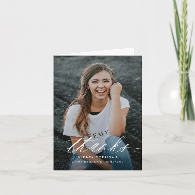 Carte De Remerciements Script de calligraphie Deux diplômes de photo plié (Devant)