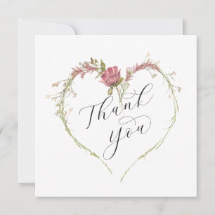 Carte De Remerciements Script de calligraphie du coeur floral réfléchi