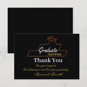 Carte De Remerciements Script de Graduation Gold & Black Classe de