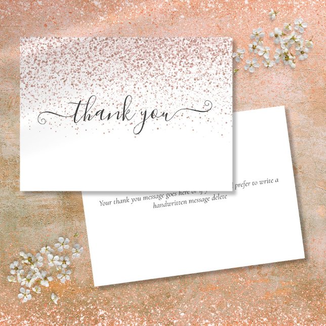 Carte De Remerciements Script de Parties scintillant or Rose moderne simp (Simple Modern Rose Gold Glitter Script Thank You Card)