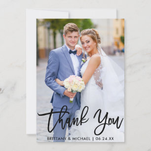 Carte De Remerciements Script de pinceau moderne Mariage Couple Photo