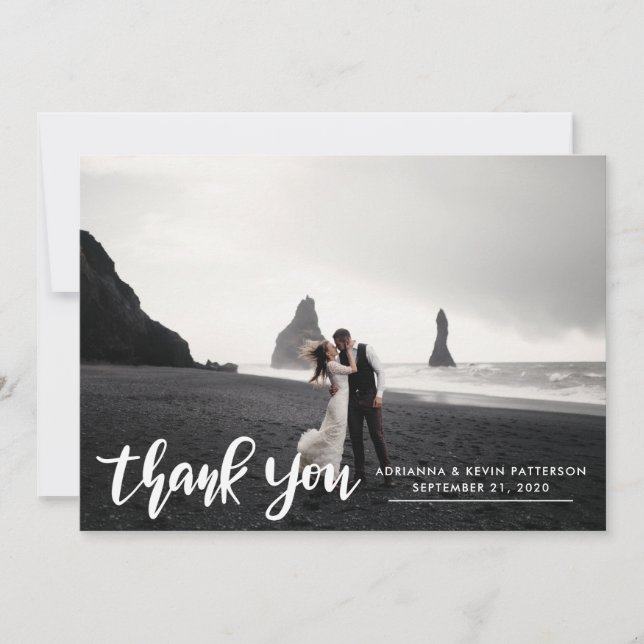 Carte De Remerciements Script de remerciement de mariage photo élégant mo (Devant)