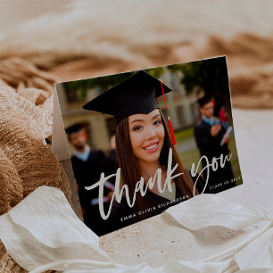 Carte De Remerciements Script décontracté et photo de graduation