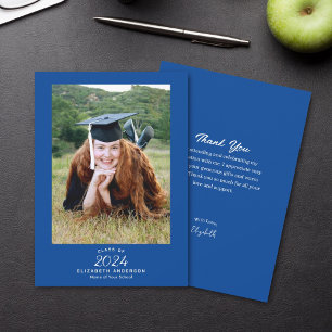 Carte De Remerciements Script élégant classique Royal Blue Graduation Pho