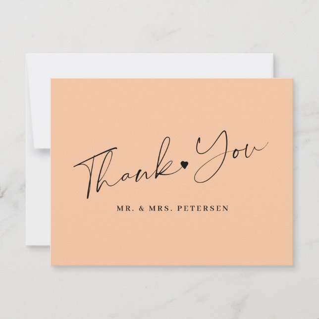 Carte De Remerciements Script élégant mariage Peach (Devant)