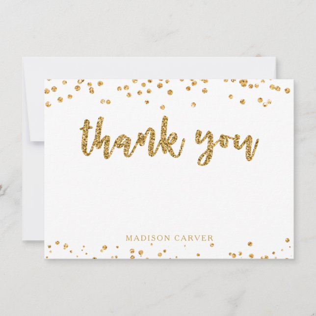 Carte De Remerciements Script et Confetti de pinceau de Parties scintilla (Devant)