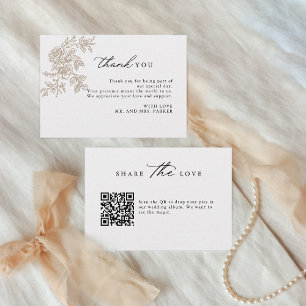 Carte De Remerciements Script floral QR Code Capturer le Mariage d'amour