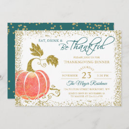 Carte De Remerciements Script Gold Citrouille Thanksgiving Dîner Invitati