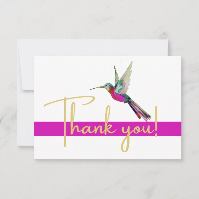 Carte De Remerciements Script Gold moderne Humminbird Aquarelle rose (Devant)