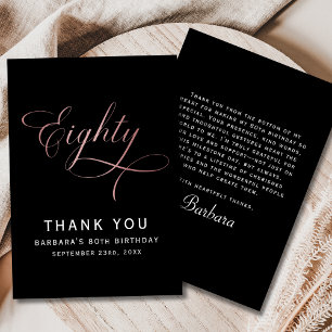 Carte De Remerciements Script Gold Rose de la fête du 80e anniversaire