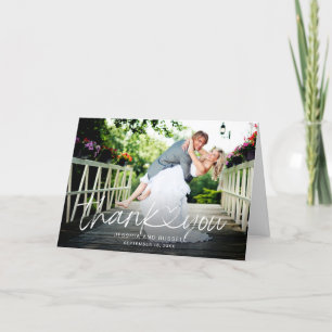 Carte De Remerciements Script Lettré à la main Mariage Photos de coeur