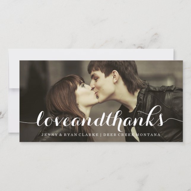 CARTE DE REMERCIEMENTS SCRIPT LOVE ET THANKS | PHOTO DE LA THANK YOU (Devant)