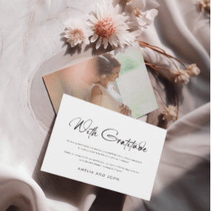 Carte De Remerciements Script manuscrit moderne noir photo blanche