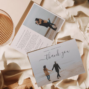 Carte De Remerciements Script minimal simple avec 2 mariage photo collage