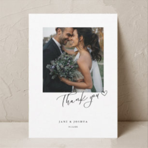 Carte De Remerciements Script Modern Heart Mariage Photo W Note