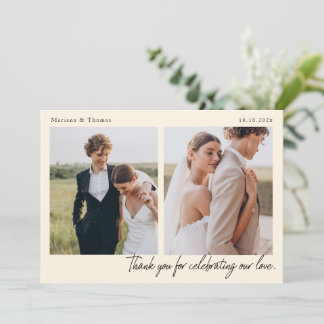 Carte De Remerciements Script Modern Wedding 2 Photos Thank You Card