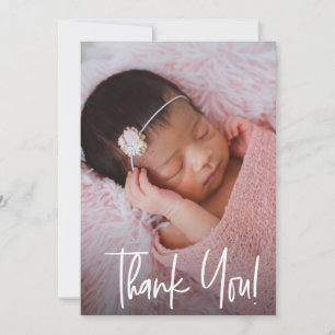 Carte De Remerciements Script moderne Baby Girl Photo Birth Douche