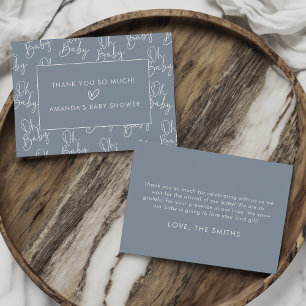 Carte De Remerciements Script moderne Bleu Oh Bébé Simple Baby shower pla