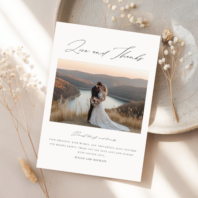 Carte De Remerciements Script moderne Boho Mariage photo (Créateur téléchargé)