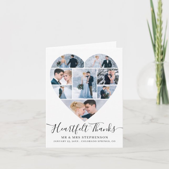 Carte De Remerciements Script moderne Coeur Photo Collage Amour Mariage (Devant)
