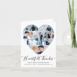 Carte De Remerciements Script moderne Coeur Photo Collage Amour Mariage