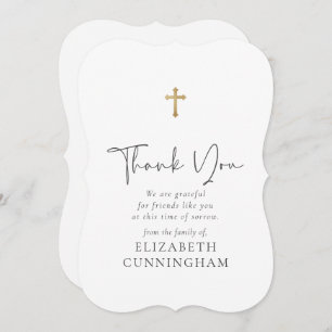 Carte De Remerciements Script moderne Cursive Faux Gold Cross Memorial