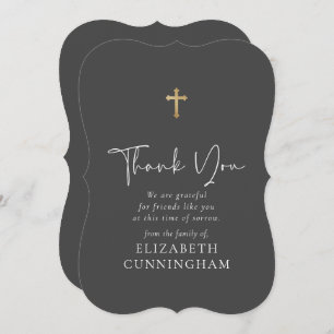Carte De Remerciements Script moderne Cursive Faux Gold Cross Memorial