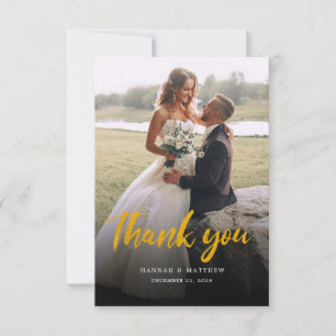 Carte De Remerciements Script moderne Faux Gold Multi Photo Mariage