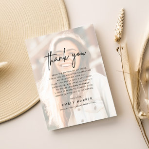 Carte De Remerciements Script moderne Faux Vellum Overlay Photo Graduatio