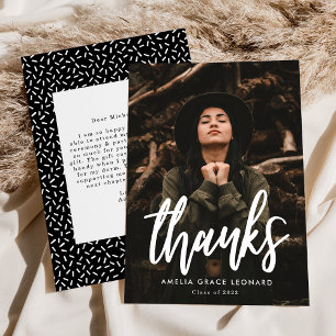Carte De Remerciements Script moderne noir et blanc photo graduation