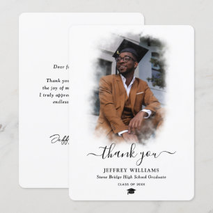 Carte De Remerciements Script moderne noir et blanc photo graduation