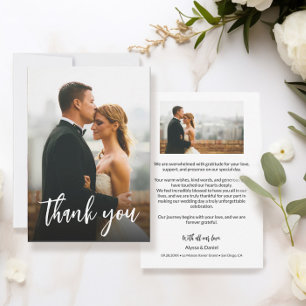 Carte De Remerciements Script moderne Personnalisé 2 Photos Mariages