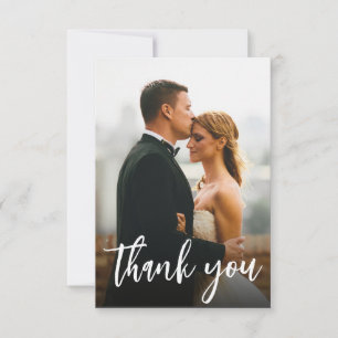 Carte De Remerciements Script moderne Personnalisé 2 Photos Mariages
