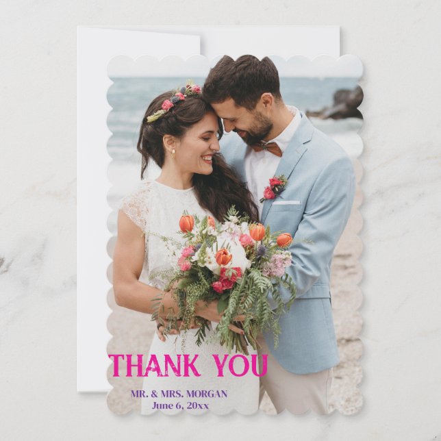 Carte De Remerciements Script moderne personnalisé Mariage photo simple (Devant)