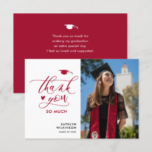 Carte De Remerciements Script moderne rouge élégant Photo Simple Graduati