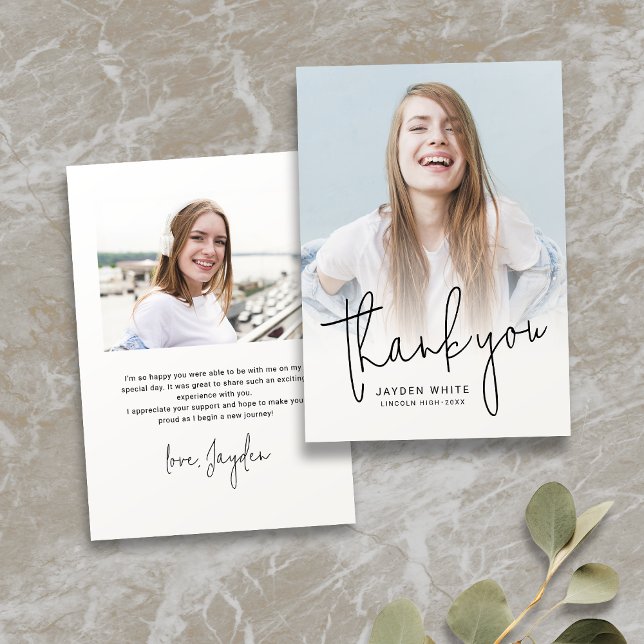 Carte De Remerciements Script moderne simple 2 - Diplôme photo (Simple Modern Script 2 Photo Graduation Thank You Card)