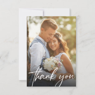Carte De Remerciements Script moderne tendance 2 photos Mariages