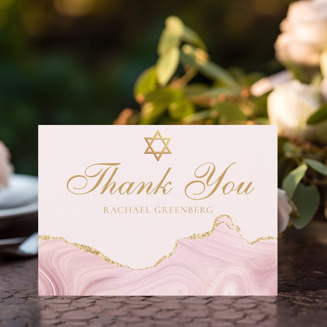 Carte De Remerciements Script or personnalisé Bat mitzvah rose chic (Créateur téléchargé)