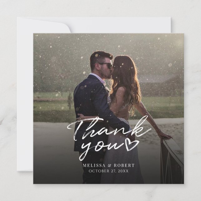 Carte De Remerciements Script photo de mariage élégant (Devant)