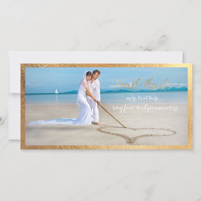Carte De Remerciements Script PixDezines Gold/Love/Merci/photo mariage (Devant)
