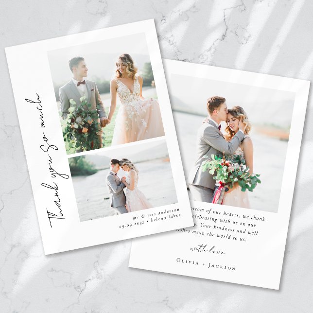 Carte De Remerciements Script romantique Mariage photo multiple (Créateur téléchargé)